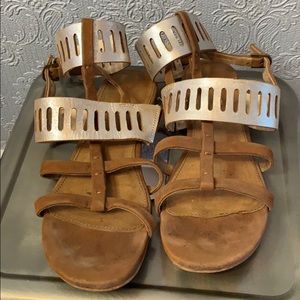3/$20 Emu Aust. silver and brown leather sandals